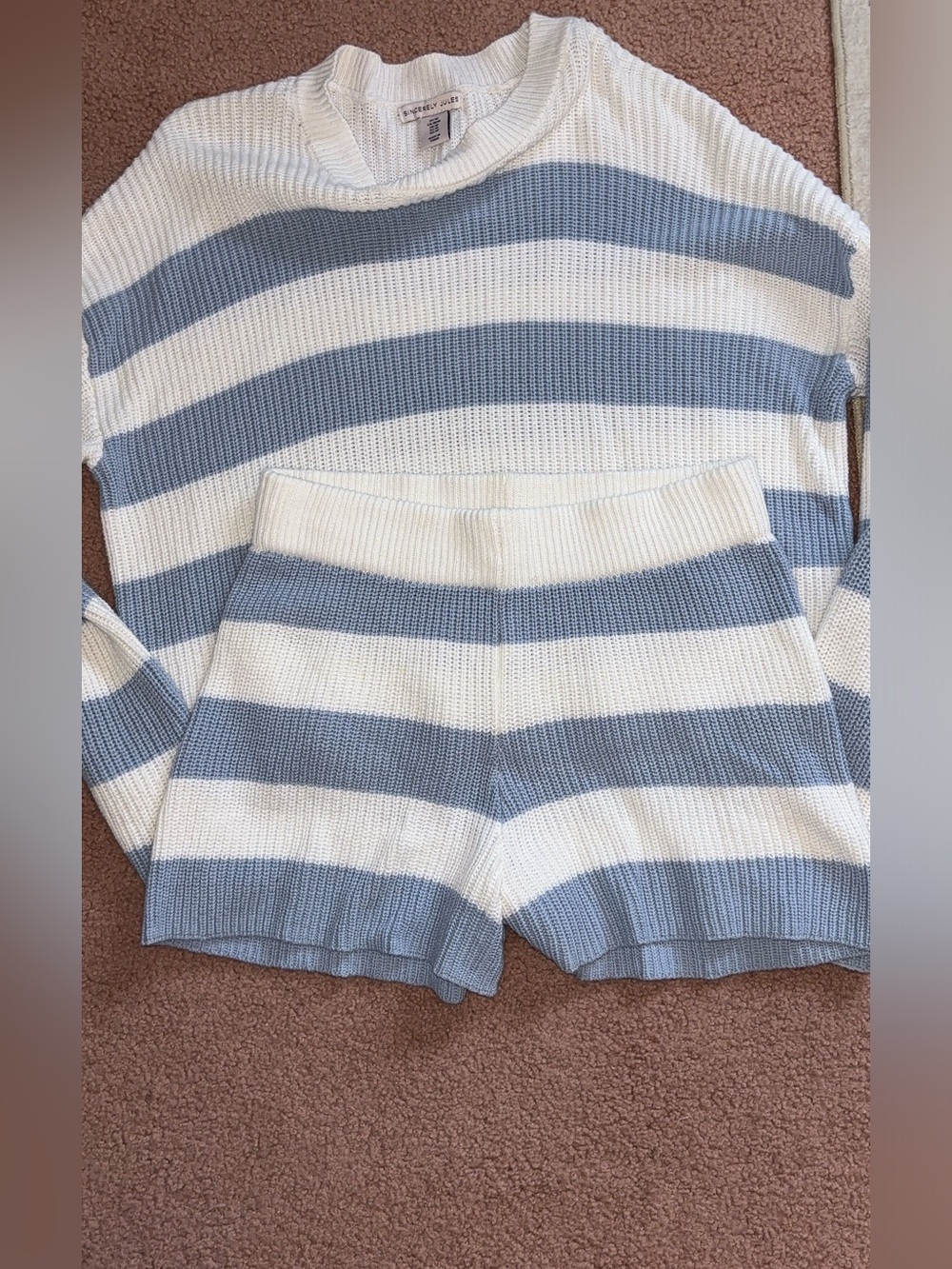 Sincerely Jules Blue and White Striped Knit Sweater Set